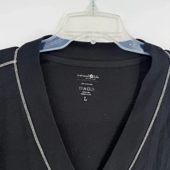 Natural Life Women Lounge Tunic Dress Size L Black  Long Sleeve Boho Surplice - Picture 5 of 10